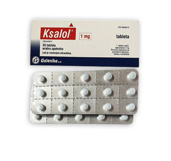 Alprazolam (Ksalol) 1mg tablet for anxiety and panic disorder relief.