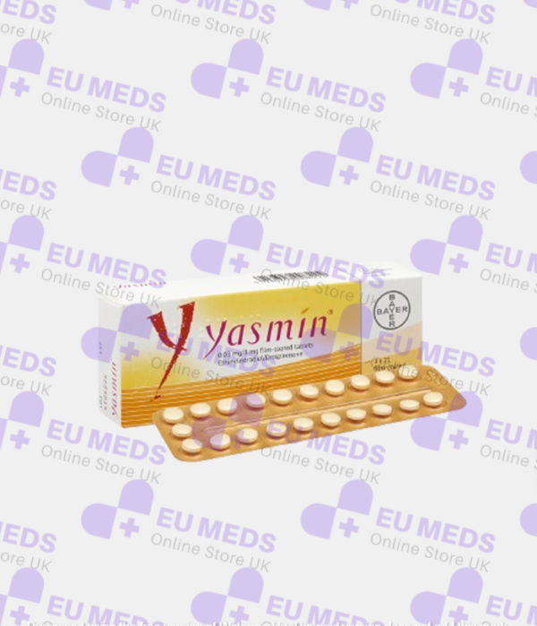 "Yasmin 0.03mg contraceptive pill blister pack for pregnancy prevention and birth control.